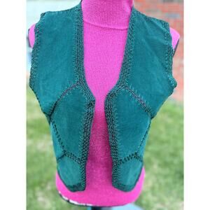Green/Tea Suede Leather Patchwork Vest Hand Stitched  Rockford Leather
